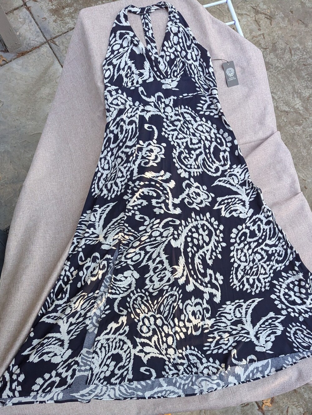 NWT Vince Camuto Navy & White Printed Maxi Dress